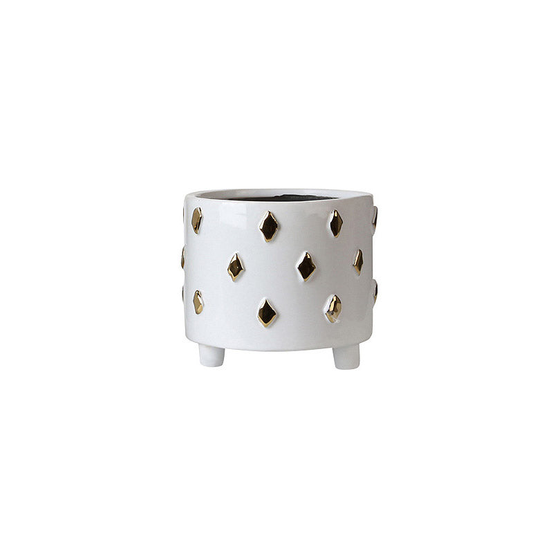 Simple Ceramic Plating Square Gold Pot White Vase - HOUSYE