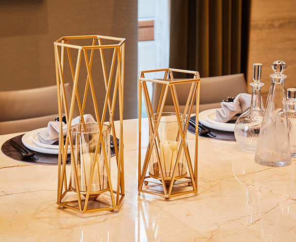 Golden Metal Geometric Shape Candle Holder - HOUSYE