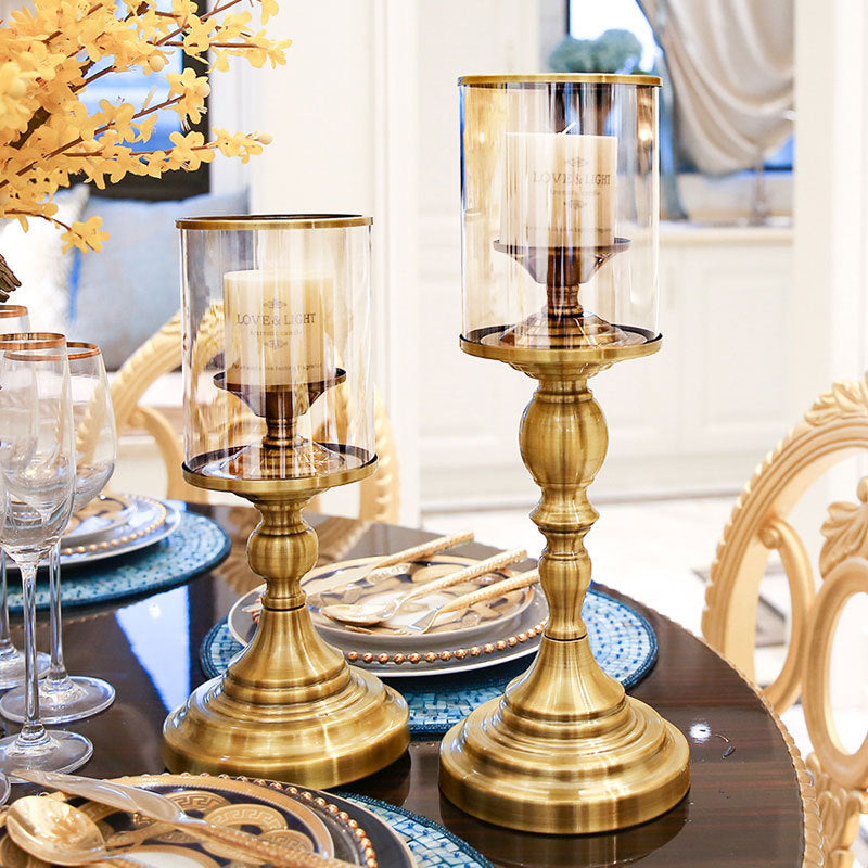 Golden Glass Candle Holder - HOUSYE