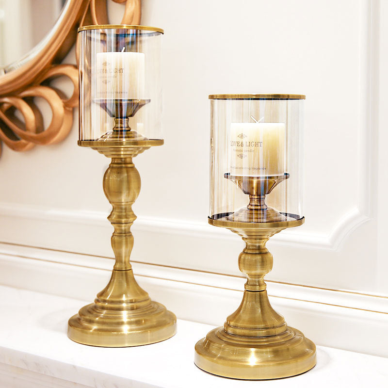 Golden Glass Candle Holder - HOUSYE