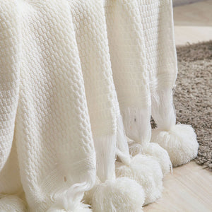 Knitted Rectangular Fringe Lace Blanket - HOUSYE