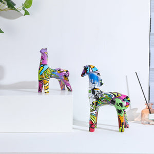 Colored Resin Couple Horses Sculpture Decoration - HOUSYE