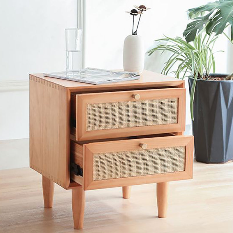 Modern Wooden Rattan Nightstand - HOUSYE