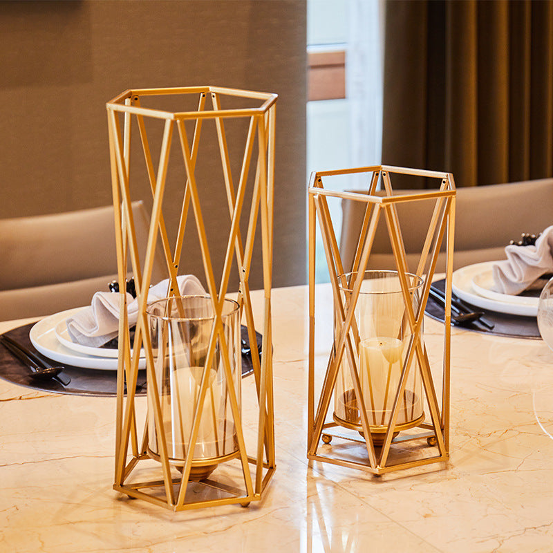 Golden Metal Geometric Shape Candle Holder - HOUSYE