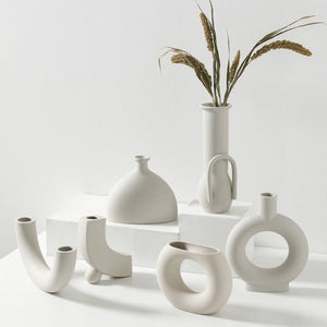 White Ceramic Table Art Vase - HOUSYE