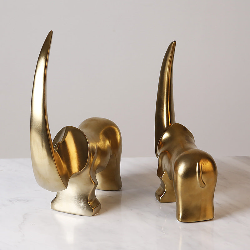 Light Luxury Plating Golden Ceramic Big Horn Rhino - HOUSYE