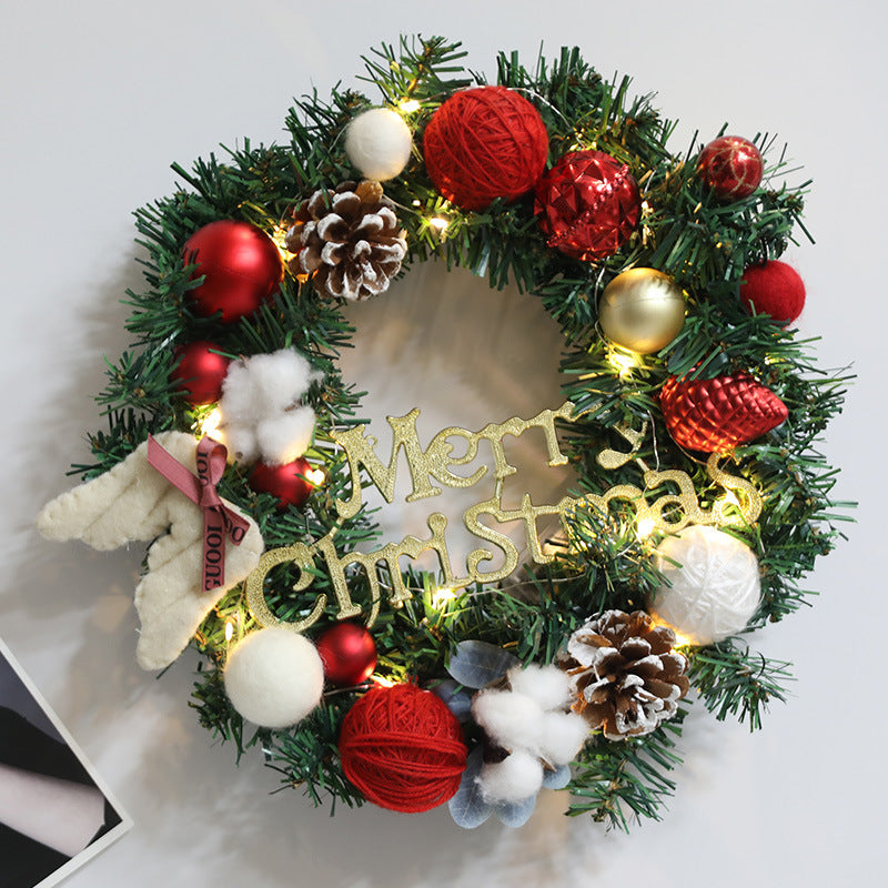 Christmas Red Wool Ball Wreath - HOUSYE