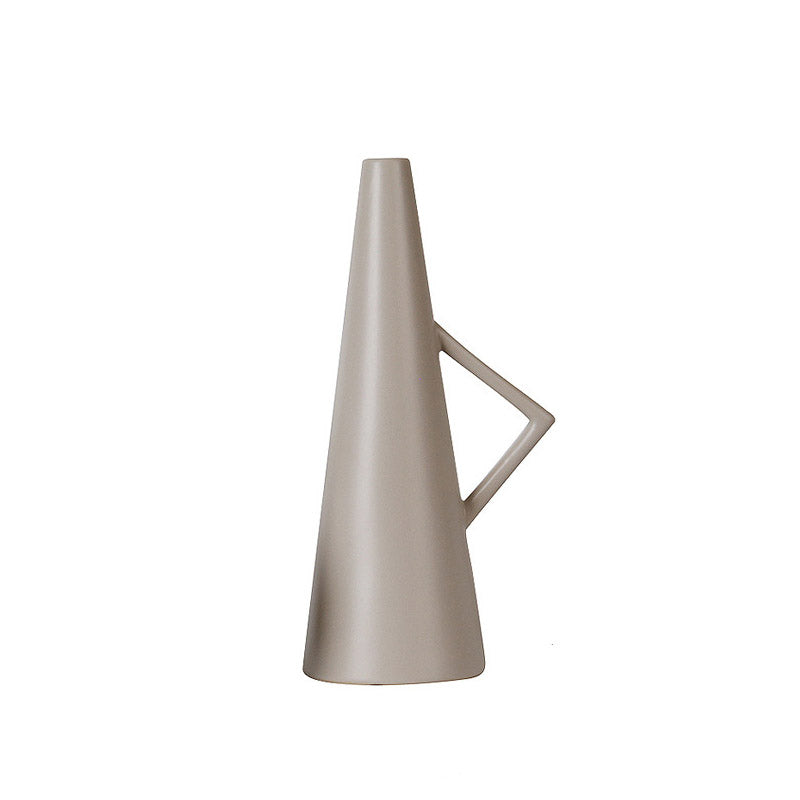 Ceramic Simple Pot Geometric White Gray Vase - HOUSYE