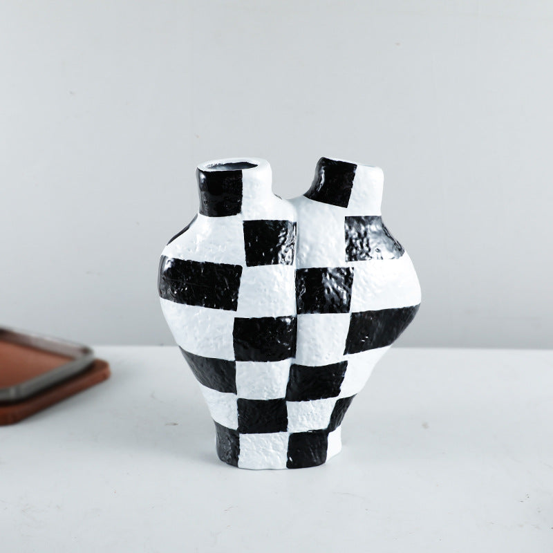 Black White Mosaic Heart Vase