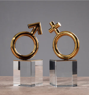 Golden Gender Symbol Crystal Metal Bookends - HOUSYE