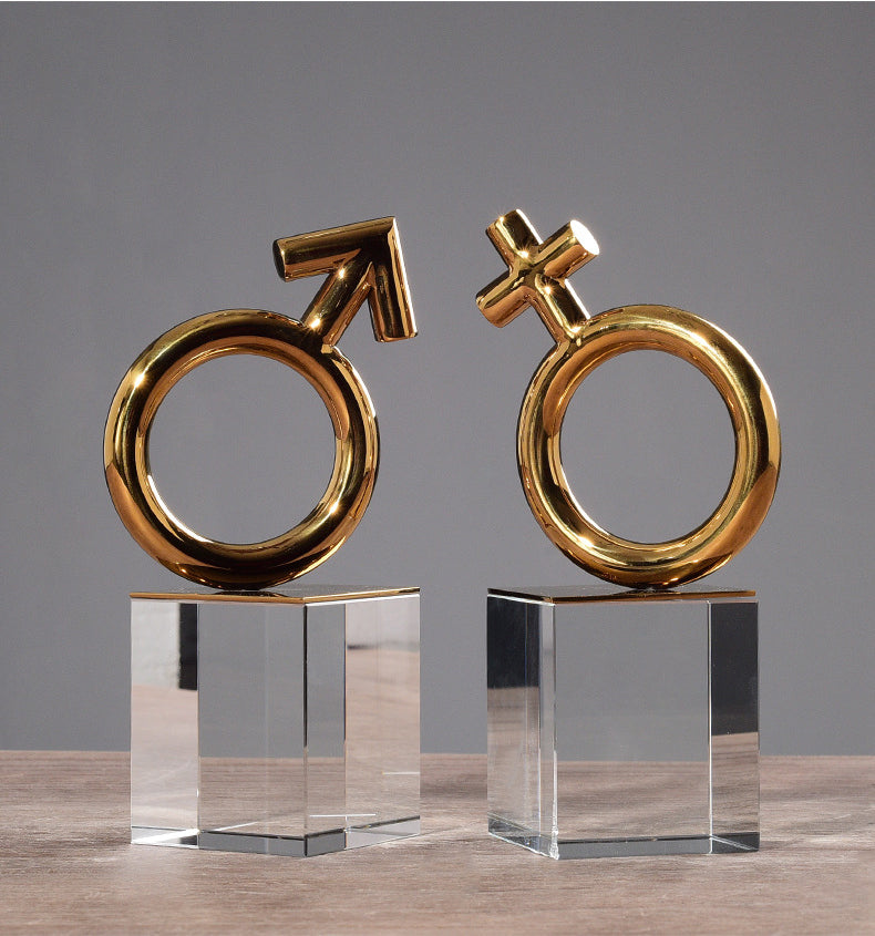 Golden Gender Symbol Crystal Metal Bookends - HOUSYE