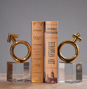 Golden Gender Symbol Crystal Metal Bookends - HOUSYE