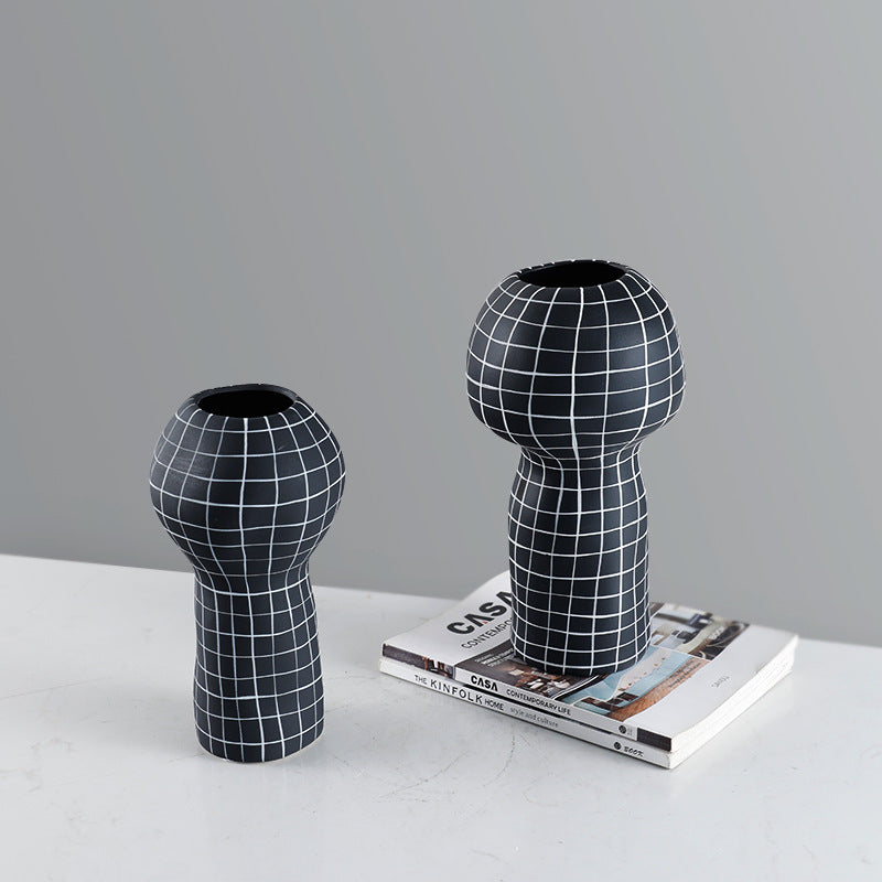 Geometric Grid Black Vase