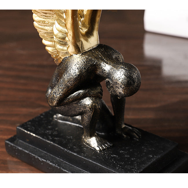 Single Wing Black Gold Angel Sculpture Decoration - HOUSYE