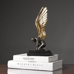 Single Wing Black Gold Angel Sculpture Decoration - HOUSYE