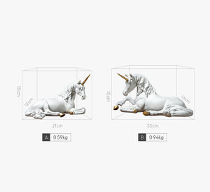 Lying White Unicorn with Gold Horn Sculpture - HOUSYE