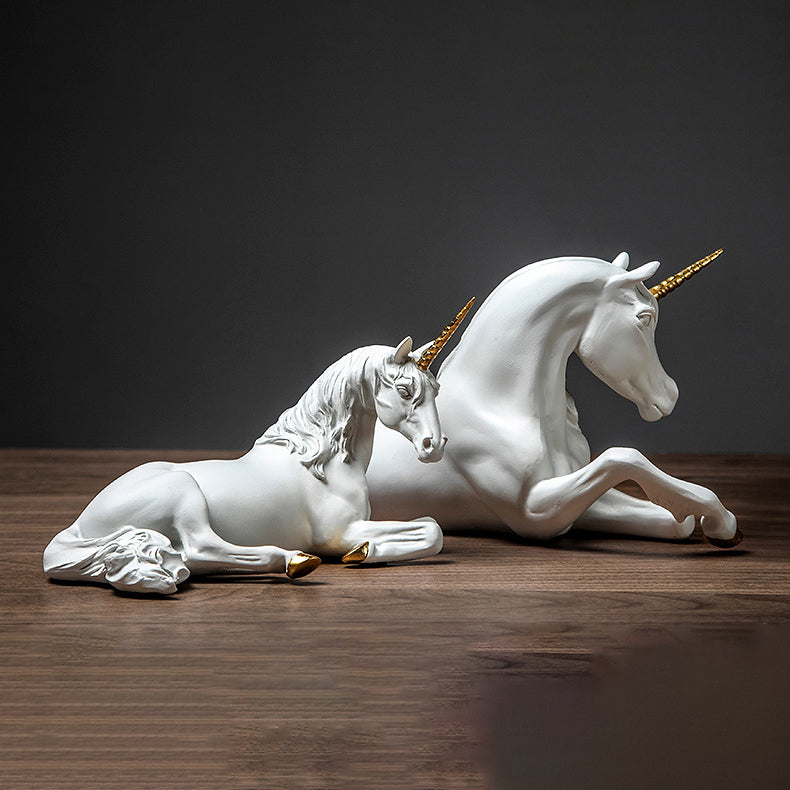 Lying White Unicorn with Gold Horn Sculpture - HOUSYE