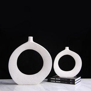 Nordic Ceramic White Creative Circle Vase - HOUSYE