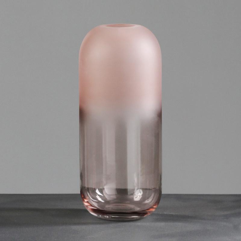 Pink Graduated Frosted Glass Vase - HOUSYE