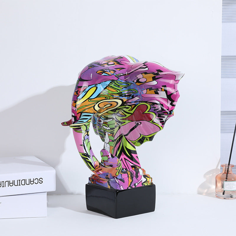 Abstract Elephant Head Colorful Resin Statue - HOUSYE