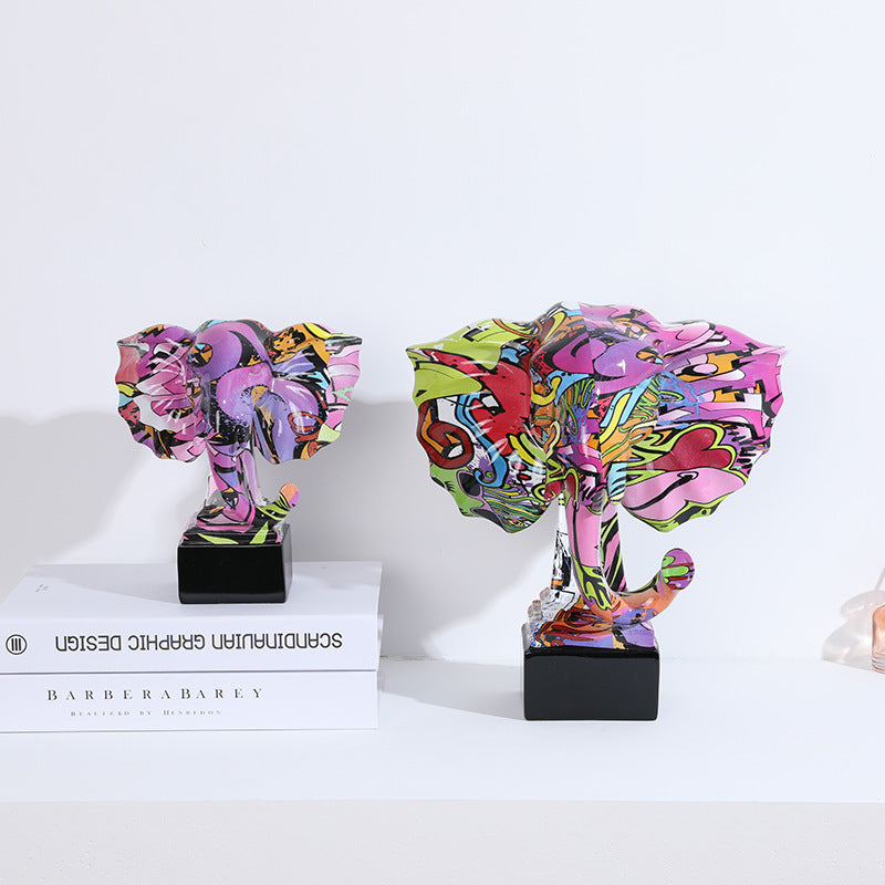 Abstract Elephant Head Colorful Resin Statue - HOUSYE