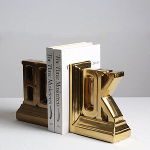 Simple Electroplating Gold Letter Bookend Desktop Decoration - HOUSYE