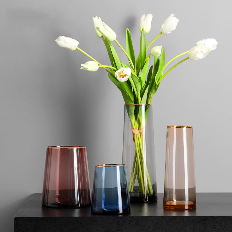 Colored Transparent Golden Line Glass Vase - HOUSYE