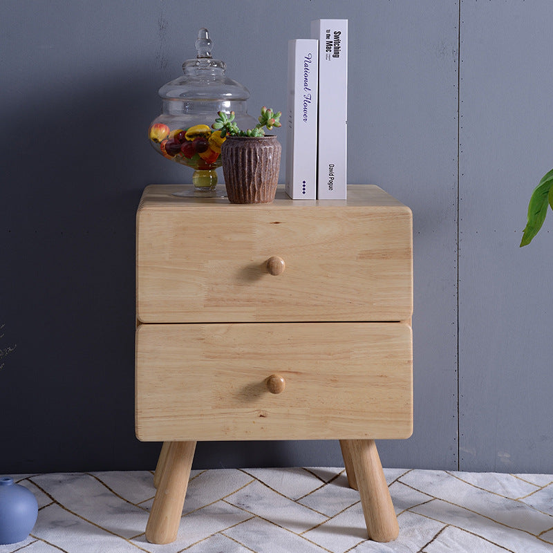 Double Drawer Small Wood Nightstand - HOUSYE