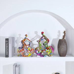 Bicycle Riding People Colorful Sculpture - HOUSYE