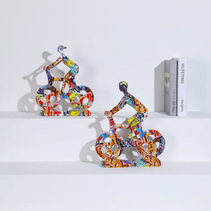 Bicycle Riding People Colorful Sculpture - HOUSYE