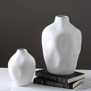 Nordic Minimalist White Ceramic Round Concave Vase - HOUSYE