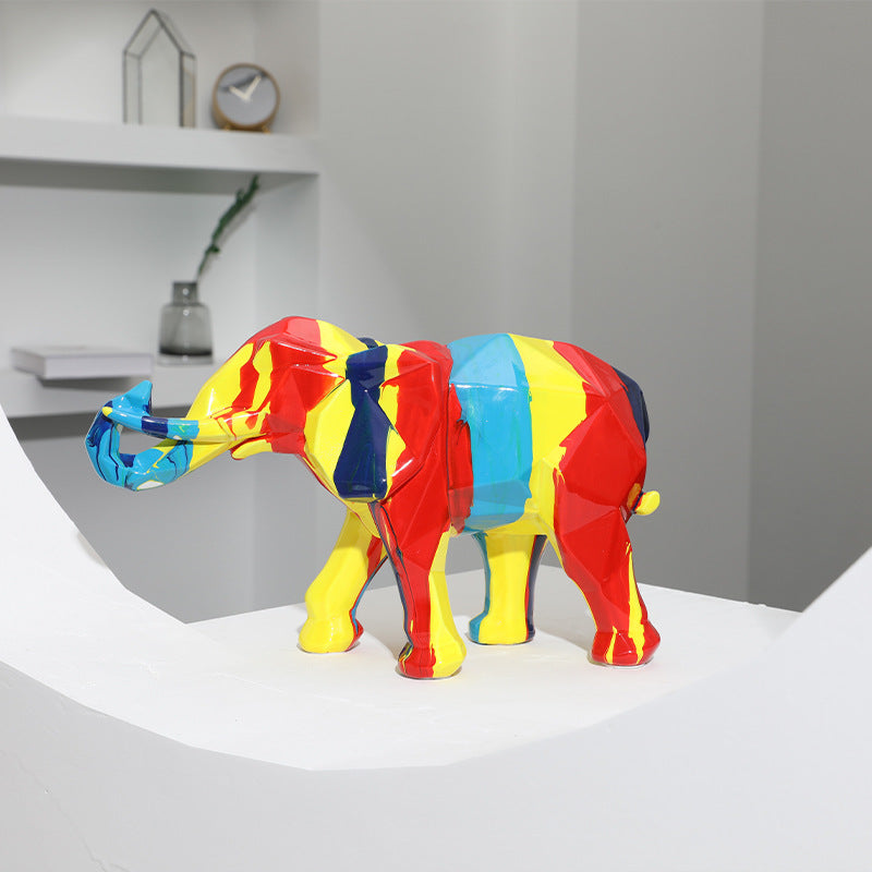 Colorful Resin Crafts Animal Cartoon Geometric Elephant Sculpture - HOUSYE