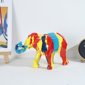 Colorful Resin Crafts Animal Cartoon Geometric Elephant Sculpture - HOUSYE