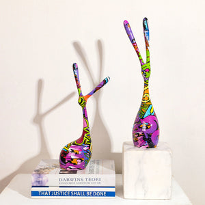 Colorful Couple Rabbit Resin Sculpture - A Set - HOUSYE