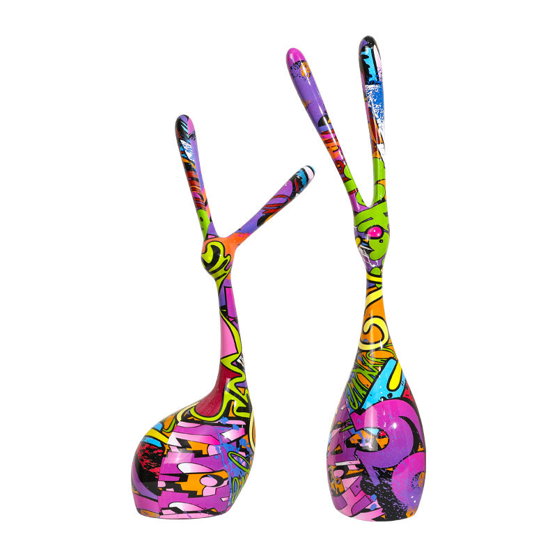 Colorful Couple Rabbit Resin Sculpture - A Set - HOUSYE