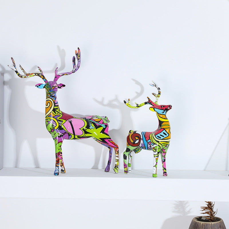 Couple Deer Colorful Resin Sculpture - A Set - HOUSYE