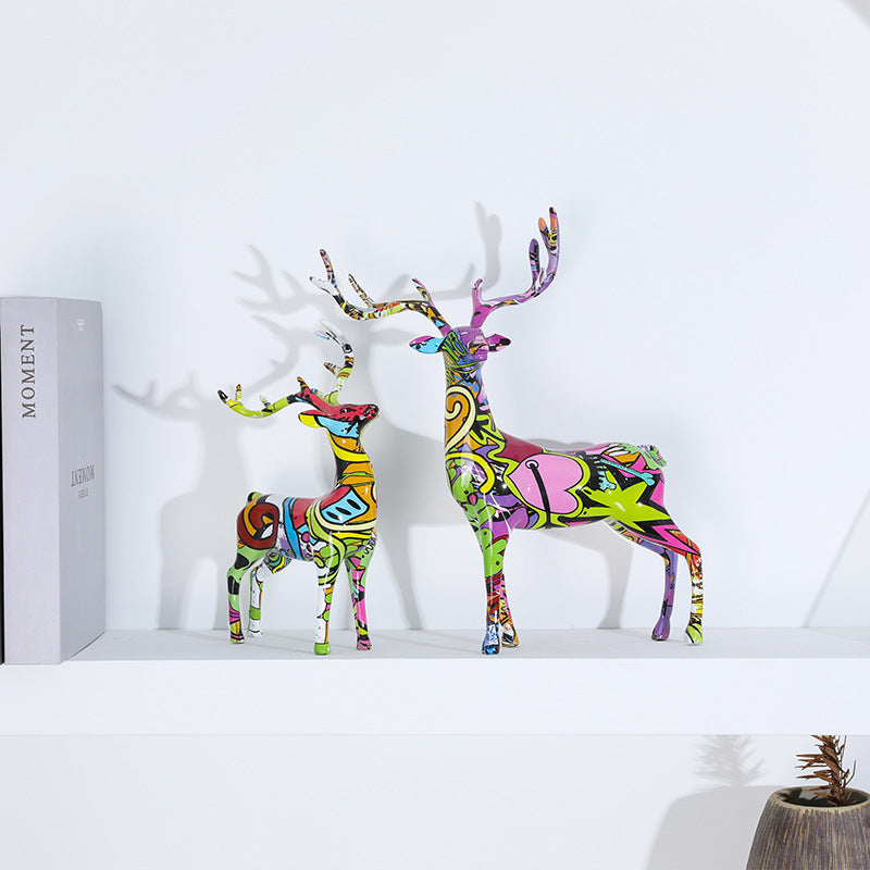 Couple Deer Colorful Resin Sculpture - A Set - HOUSYE