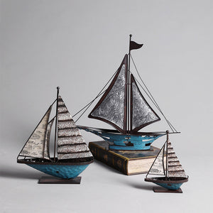 Vintage Metal Blue Sailboat Artwork - HOUSYE