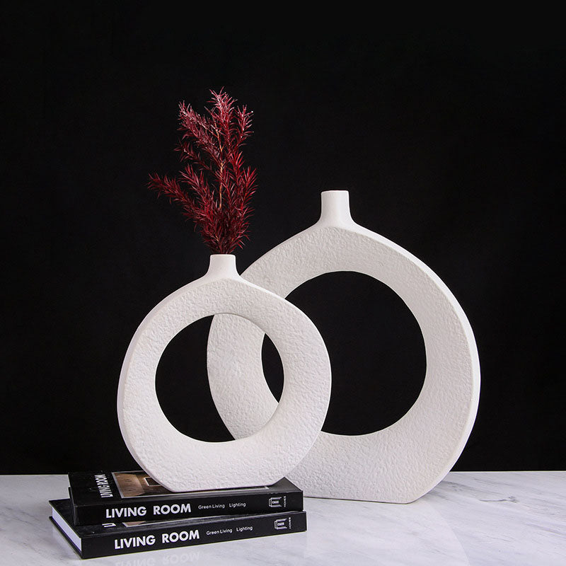 Nordic Ceramic White Creative Circle Vase - HOUSYE