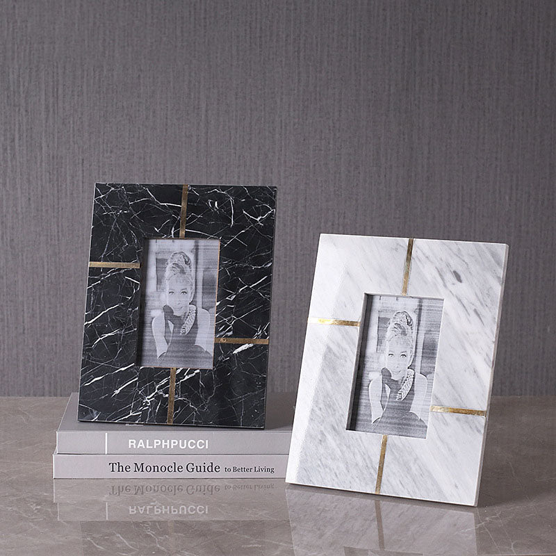 Modern Minimalist Brass Natural Marble Photo Frame - HOUSYE