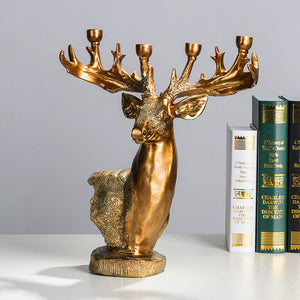 Golden Deer Head Sculpture Candle Holder - HOUSYE