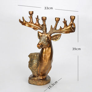 Golden Deer Head Sculpture Candle Holder - HOUSYE