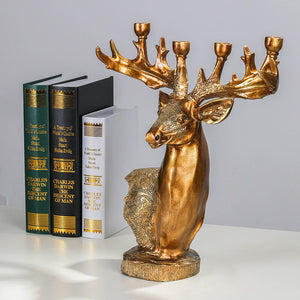 Golden Deer Head Sculpture Candle Holder - HOUSYE