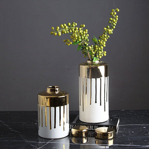 Simple Electroplating Ceramic Golden Decorative Vase - HOUSYE