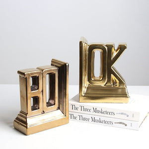 Simple Electroplating Gold Letter Bookend Desktop Decoration - HOUSYE