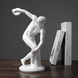 White Athlete Throwing Discus Resin Sculpture - HOUSYE