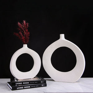 Nordic Ceramic White Creative Circle Vase - HOUSYE