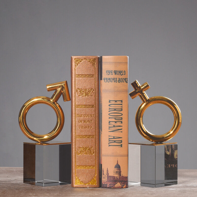 Golden Gender Symbol Crystal Metal Bookends - HOUSYE