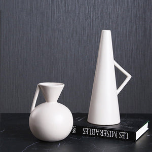 Ceramic Simple Pot Geometric White Gray Vase - HOUSYE