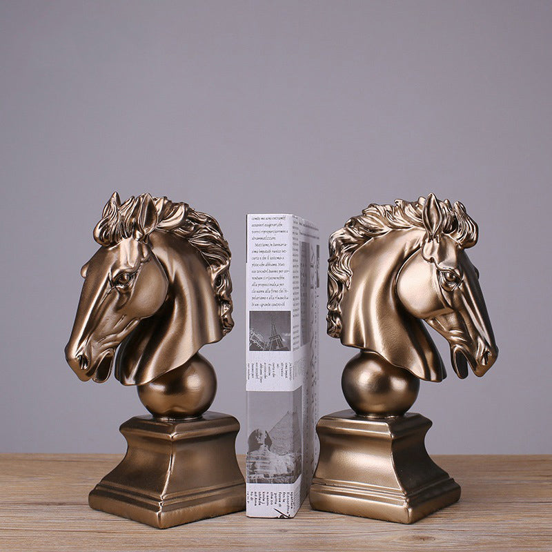 Golden Horse Head Sculpture Bookends - HOUSYE